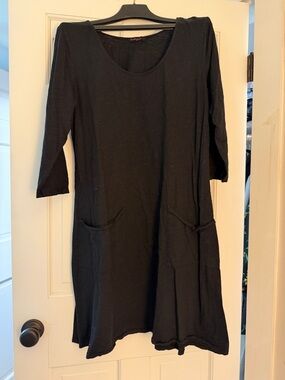 fresh produce Black Scoop-Neck Midi Dress with Pockets